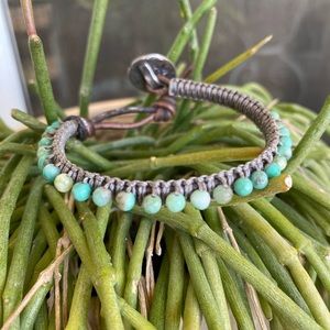 Macrame Over Leather Green Moss Agate Bracelet